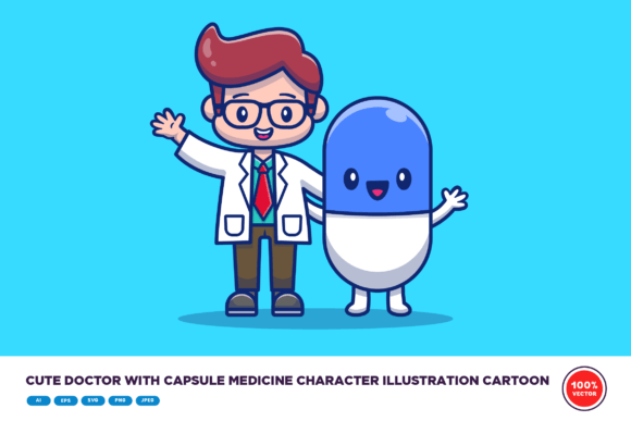 Cute Doctor with Capsule Medicine Graphics & Illustrations