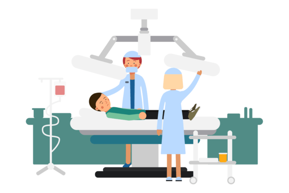 Doctors Looking at Patient Hosp Graphics